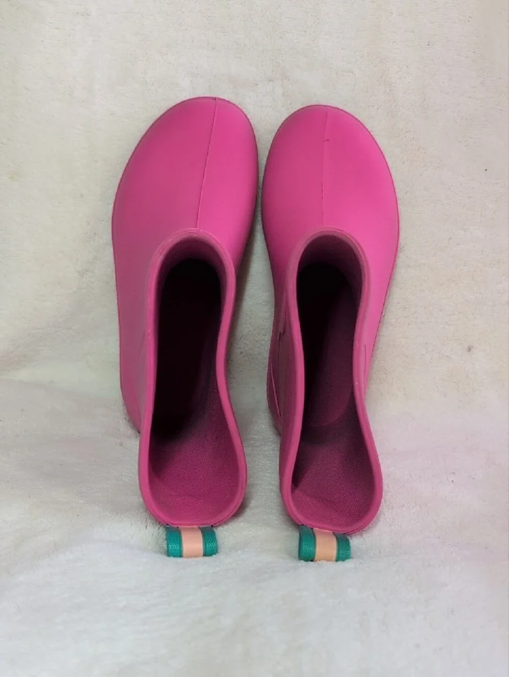 totes Kids Pink Rain Boots with Teal Pull Tabs